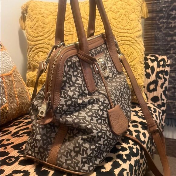 DKNY Brown and Tan Logo Satchel - Picture 5 of 13